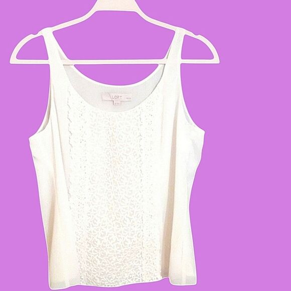 LOFT Sleeveless Shell Top Lined Cotton Lace Size MP - Picture 2 of 7